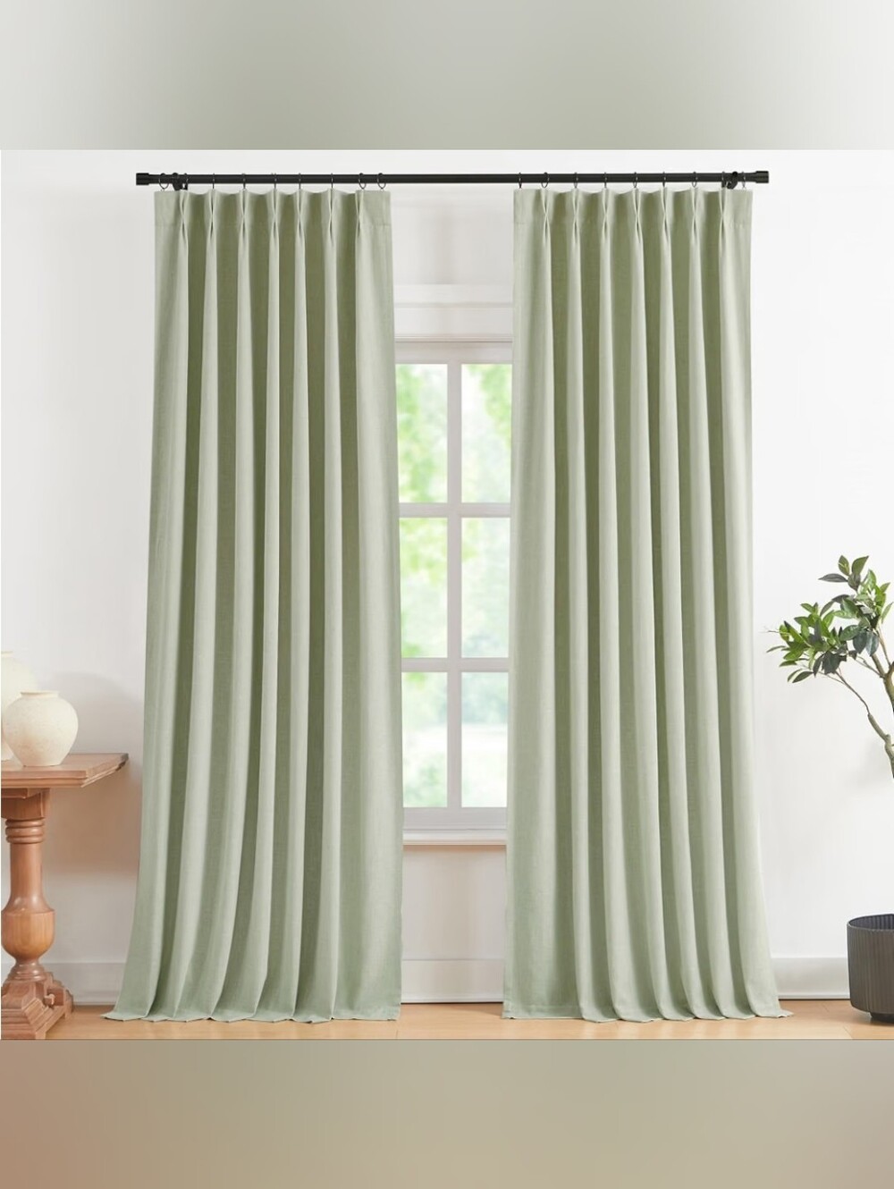 Pinch Pleated Full Blackout Curtains Linen Blended, 2 Panels, 40" Wx102